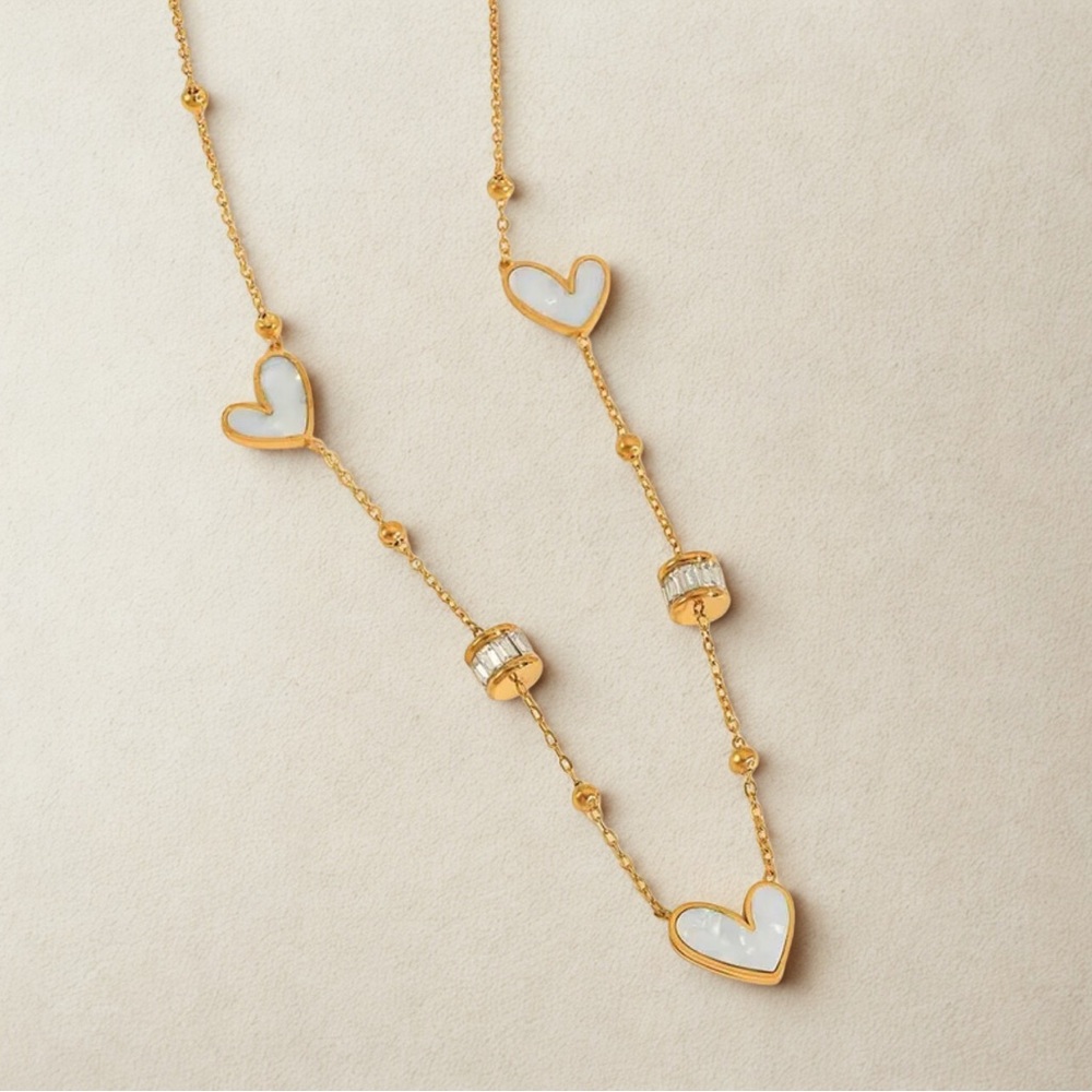 Gold and White Heart Necklace